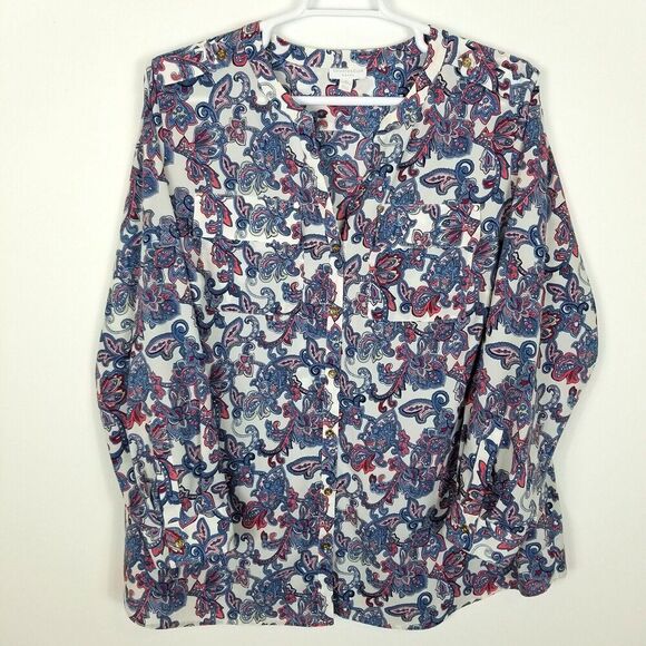 Charter Club  Paisley Blouse Size 3X Shirt Pink Blue Long Sleeves Button Front - Picture 1 of 4
